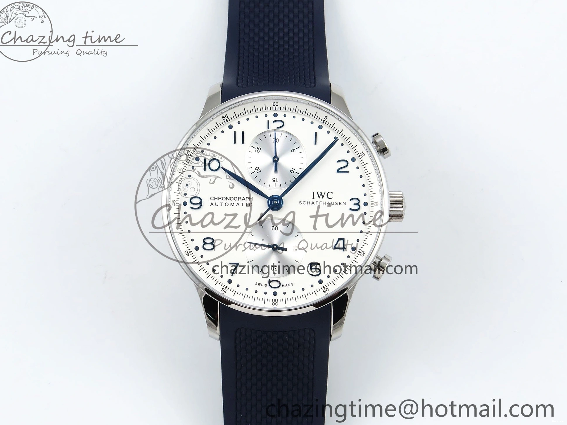 MIROTIME 0422 Casual Portuguese Chrono IW3716 Z+F 1:1 Best Edition White Dial on Blue Rubber Strap A 7016